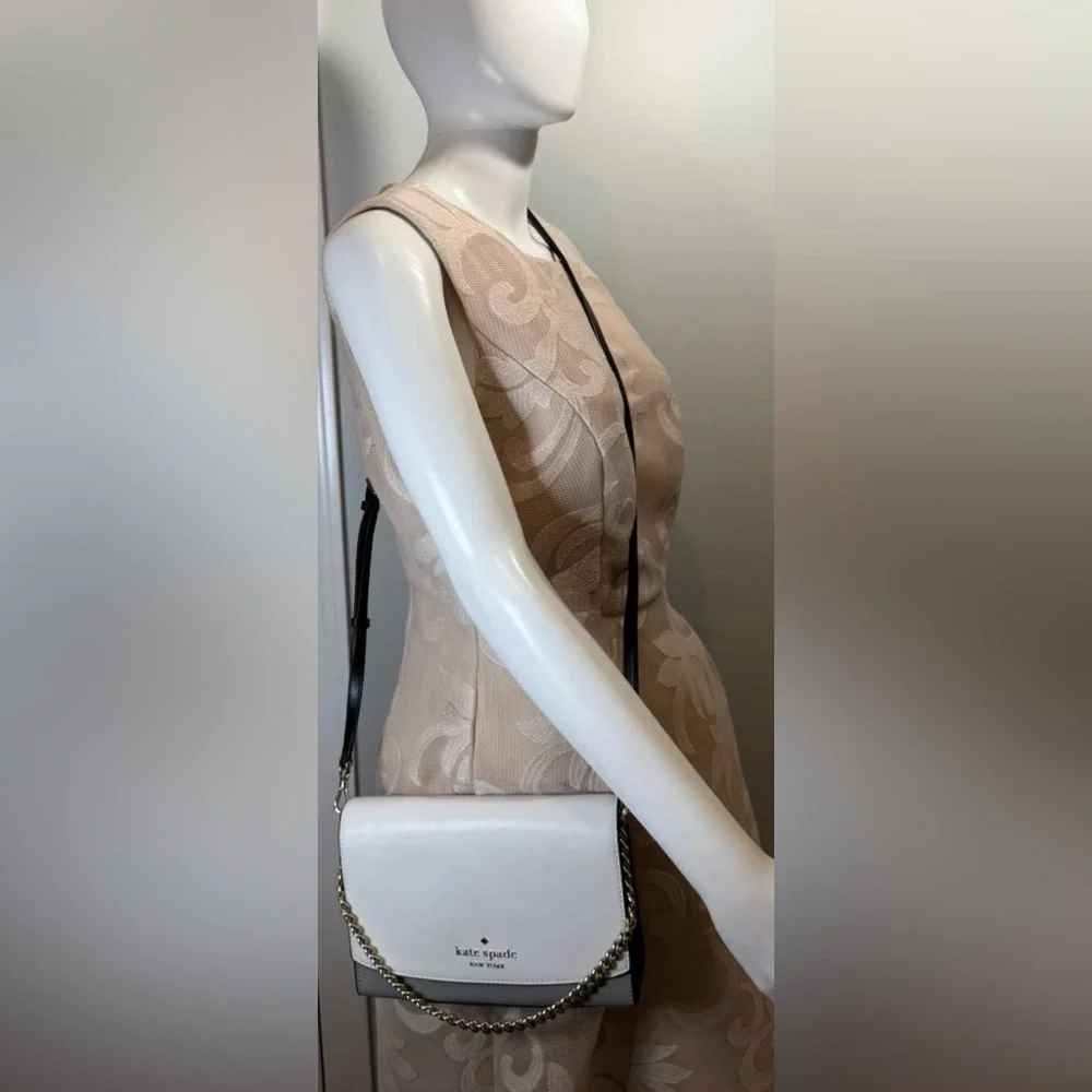 Kate Spade Carson Color Block Black Gray and White Leather Crossbody Bag